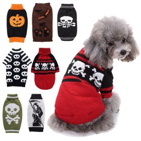 Pet Dog Halloween Costume Pumpkin Skull Death Pattern Pet Knit Sweater (Type: GhostXXL)