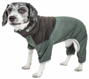 Pet Life Active 'Embarker' Heathered Performance 4-Way Stretch Two-Toned Full Body Warm Up (Color: Green, size: small)