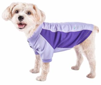 Pet Life Active 'Barko Pawlo' Relax-Stretch Wick-Proof Performance Dog Polo T-Shirt (Color: Purple, size: medium)