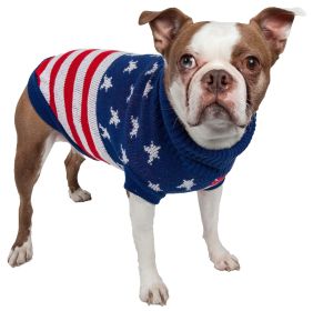 Patriot Independence Star Heavy Knitted Fashion Ribbed Turtle Neck Dog Sweater (size: X-Small)