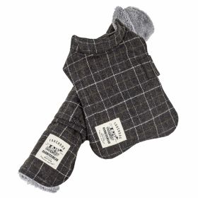 Touchdog 2-In-1 Windowpane Plaided Dog Jacket With Matching Reversible Dog Mat (Color: Grey, size: small)