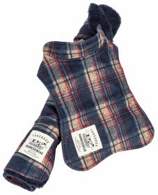 Touchdog 2-In-1 Tartan Plaided Dog Jacket With Matching Reversible Dog Mat (Color: Navy, size: X-Small)